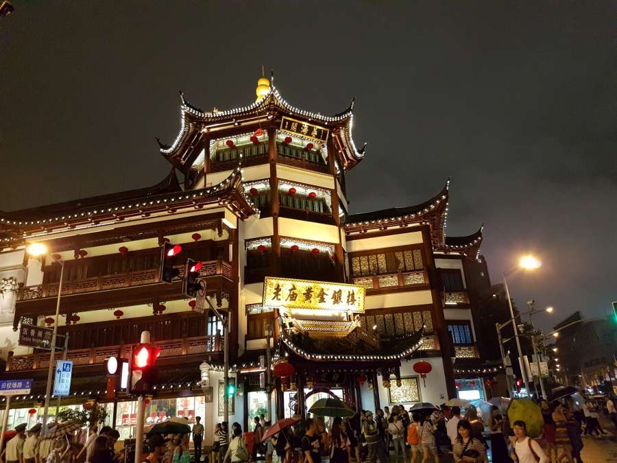 the old city of Shanghai at night 