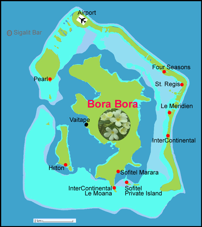Bora Bora and Hotels Map