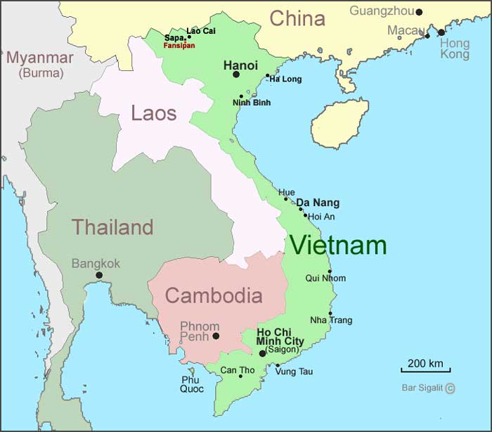 מפת ויאטנם וסביבתה